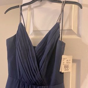 Wedding attire. Dark blue dress.